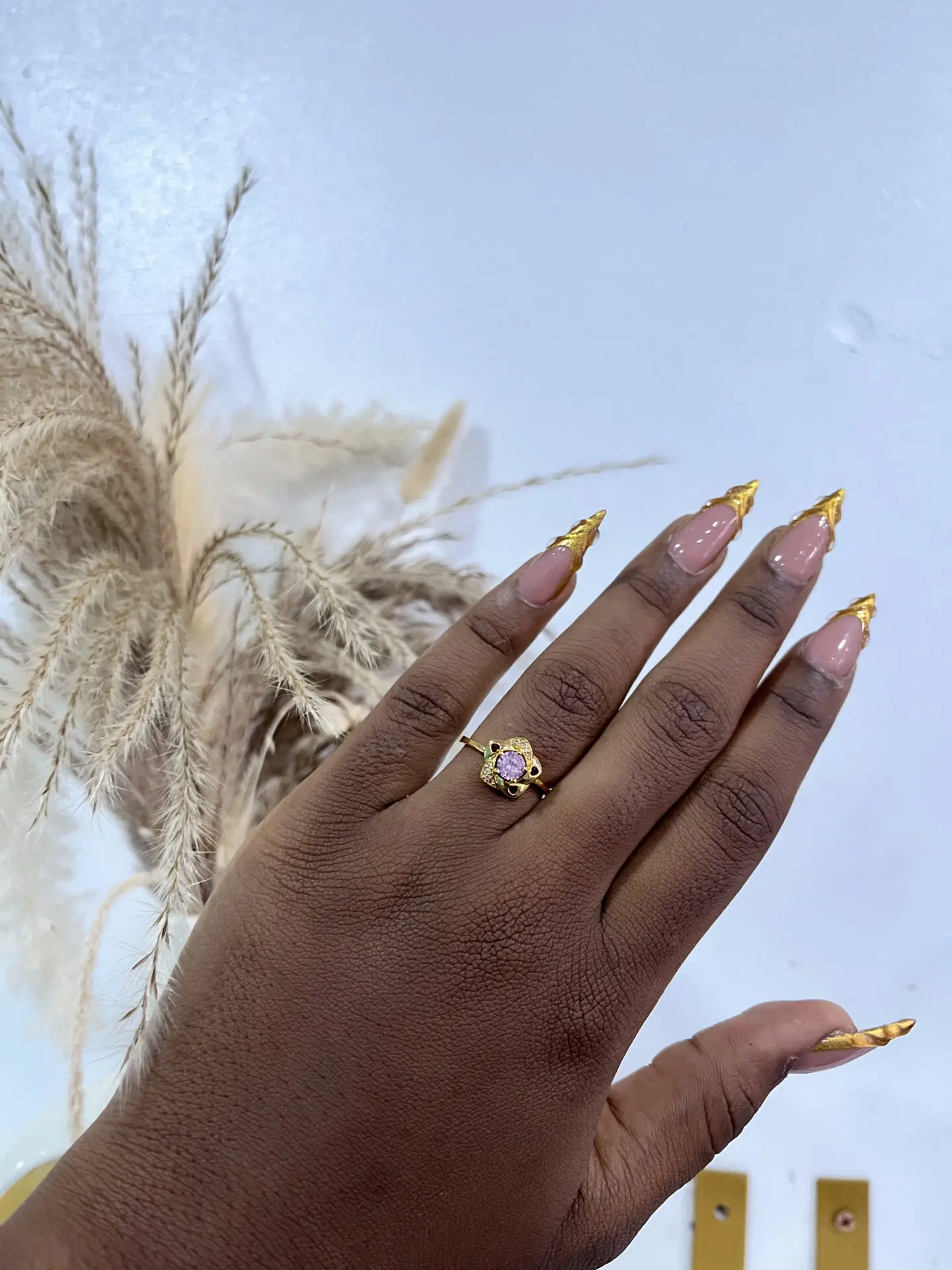 IMG_4952.webp Pink Stone Flower Ring - Image 1